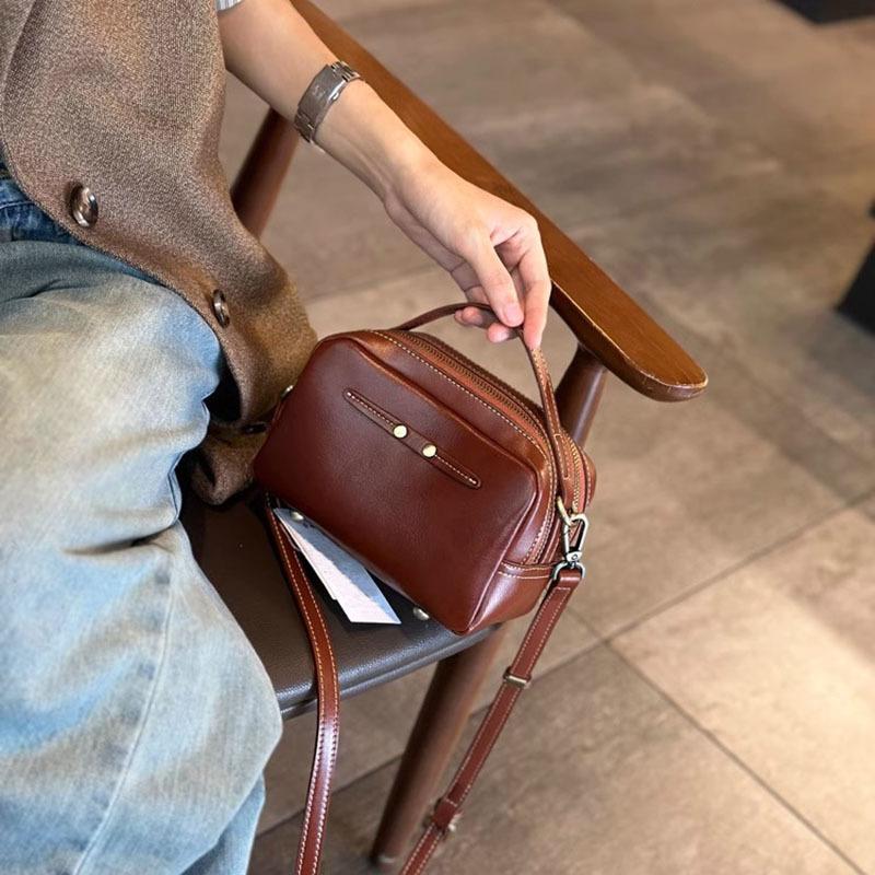 New Cowhide Bag, Women' S Genuine Leather Small Square Bag Versatile Women' S Bag Fashionable Single Shoulder Casual Crossbody Bag