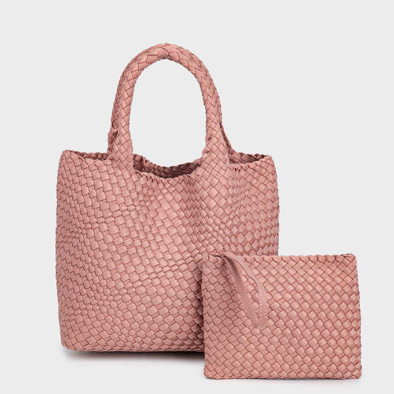 2pcs Hand-Woven Tote & Shoulder Bag - Handwoven Nylon Mother-Daughter Bag with Zipper Closure, Durable Nylon Fabric Suitable for,, Travel, Casual &, Multi-Color Solid Bag for Everyday Carry