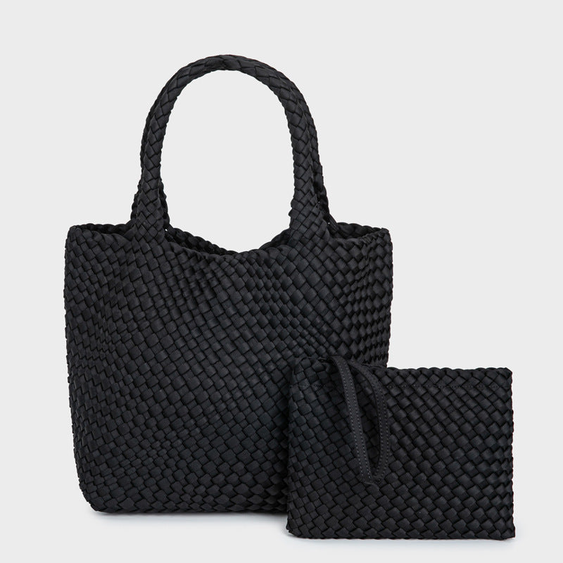 2pcs Hand-Woven Tote & Shoulder Bag - Handwoven Nylon Mother-Daughter Bag with Zipper Closure, Durable Nylon Fabric Suitable for,, Travel, Casual &, Multi-Color Solid Bag for Everyday Carry