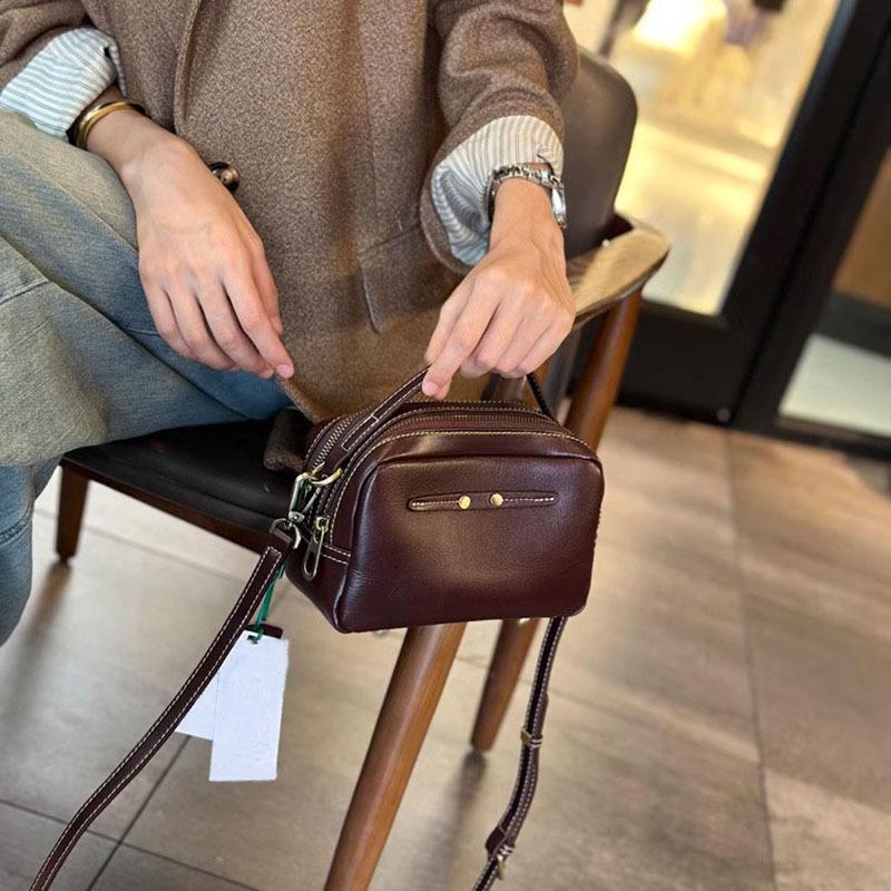 New Cowhide Bag, Women' S Genuine Leather Small Square Bag Versatile Women' S Bag Fashionable Single Shoulder Casual Crossbody Bag
