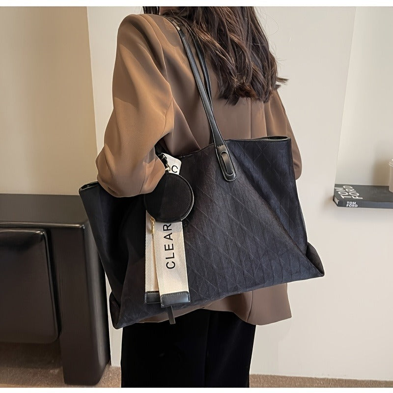 Large Capacity Retro Easy Wind Zipper Open And Close Shoulder Bag Made of Korean Corduroy, Perfect for Daily Use, Shopping, And Casual Outings. This Solid Color Tote Is Ideal for Commuting And Running Errands