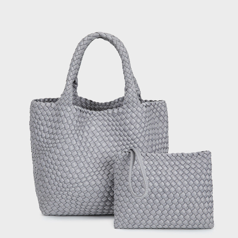 2pcs Hand-Woven Tote & Shoulder Bag - Handwoven Nylon Mother-Daughter Bag with Zipper Closure, Durable Nylon Fabric Suitable for,, Travel, Casual &, Multi-Color Solid Bag for Everyday Carry