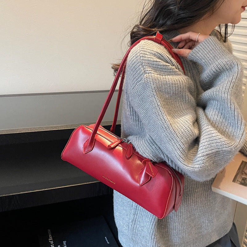 Women's Watermelon Shoulder Bag - Western-Style Armpit Stick Bag with Oil-Tanned Edges, Suitable for Commuting, & Everyday Use, Minimalist Blouse Style Handbag