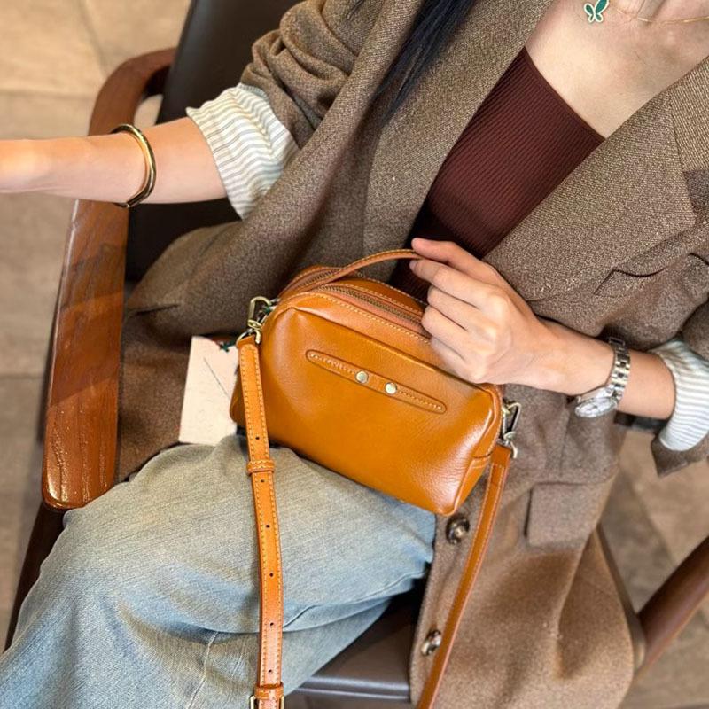 New Cowhide Bag, Women' S Genuine Leather Small Square Bag Versatile Women' S Bag Fashionable Single Shoulder Casual Crossbody Bag