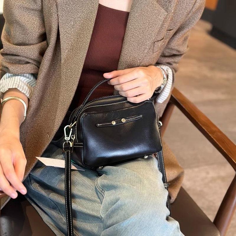 New Cowhide Bag, Women' S Genuine Leather Small Square Bag Versatile Women' S Bag Fashionable Single Shoulder Casual Crossbody Bag