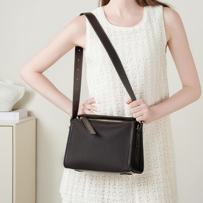 1pc Women' Genuine Leather Crossbody Bag with Zipper Closure & - Liner - Solid Color Shoulder Purse Suitable for Daily Commute, Casual Use,,, Travel - Available in \u002F\u002FCocoa\u002F\u002FTan\u002F