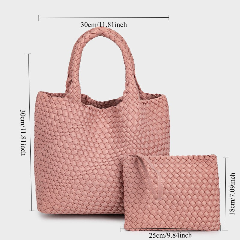 2pcs Hand-Woven Tote & Shoulder Bag - Handwoven Nylon Mother-Daughter Bag with Zipper Closure, Durable Nylon Fabric Suitable for,, Travel, Casual &, Multi-Color Solid Bag for Everyday Carry