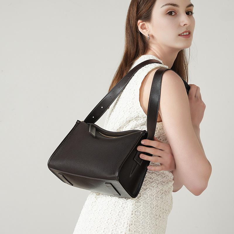 1pc Women' Genuine Leather Crossbody Bag with Zipper Closure & - Liner - Solid Color Shoulder Purse Suitable for Daily Commute, Casual Use,,, Travel - Available in \u002F\u002FCocoa\u002F\u002FTan\u002F