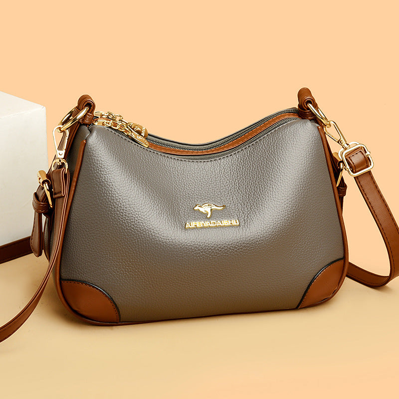 2024 New Women'S Kangaroo Single Shoulder Crossbody Bag, Soft Leather, Multi-Compartment, Easy And Versatile with Large Capacity for Moms