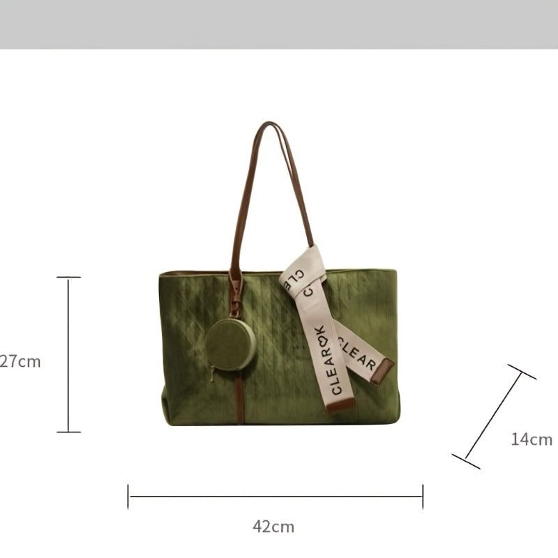 Large Capacity Retro Easy Wind Zipper Open And Close Shoulder Bag Made of Korean Corduroy, Perfect for Daily Use, Shopping, And Casual Outings. This Solid Color Tote Is Ideal for Commuting And Running Errands