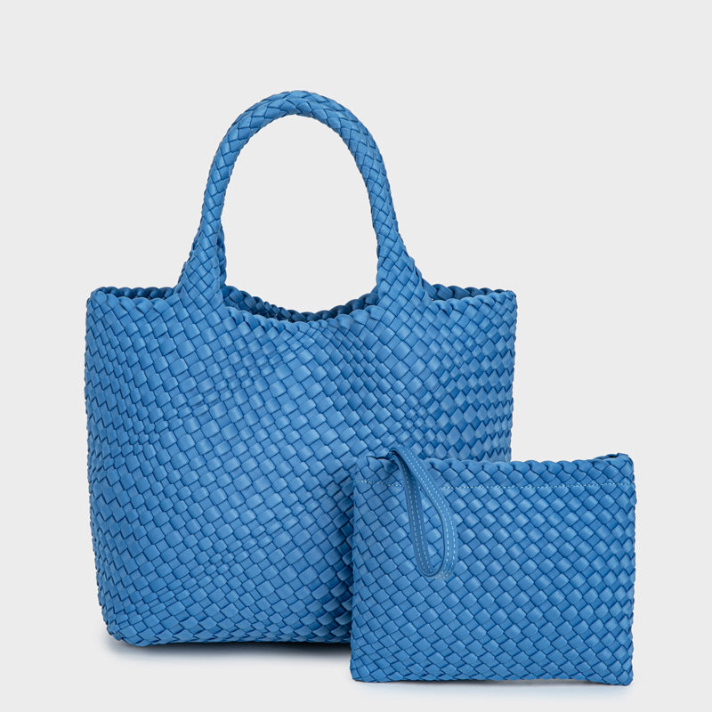 2pcs Hand-Woven Tote & Shoulder Bag - Handwoven Nylon Mother-Daughter Bag with Zipper Closure, Durable Nylon Fabric Suitable for,, Travel, Casual &, Multi-Color Solid Bag for Everyday Carry