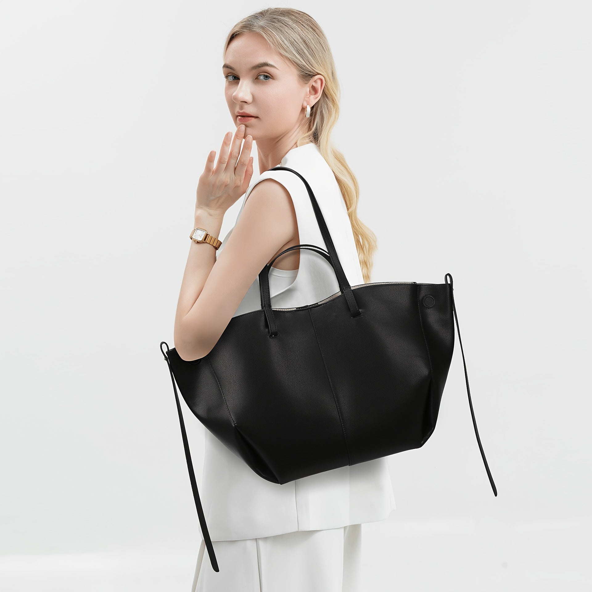 Women' Large Capacity Synthetic Leather Tote Bag Compatible for \u002FTablet Carrying, Multi-Compartment Crossbody\u002FShoulder Purse with Wing, Buckle Closure & Strap - Spacious Office Work Bag Suitable for Daily Commute, Mom Handbag