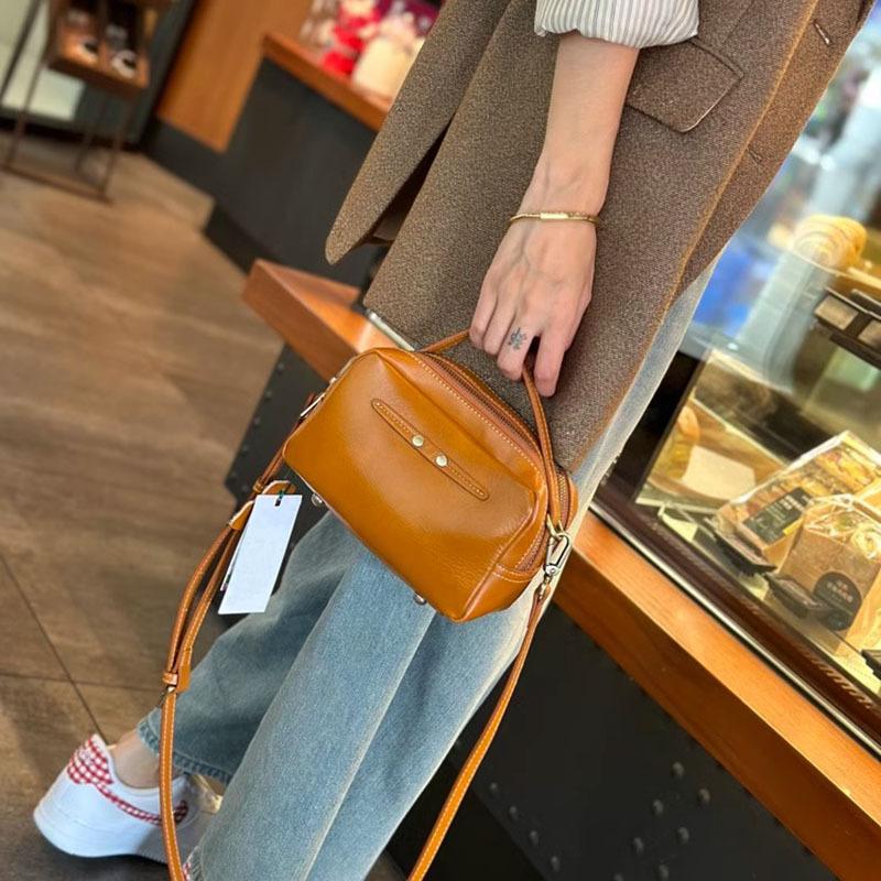 New Cowhide Bag, Women' S Genuine Leather Small Square Bag Versatile Women' S Bag Fashionable Single Shoulder Casual Crossbody Bag