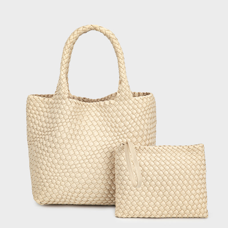 2pcs Hand-Woven Tote & Shoulder Bag - Handwoven Nylon Mother-Daughter Bag with Zipper Closure, Durable Nylon Fabric Suitable for,, Travel, Casual &, Multi-Color Solid Bag for Everyday Carry