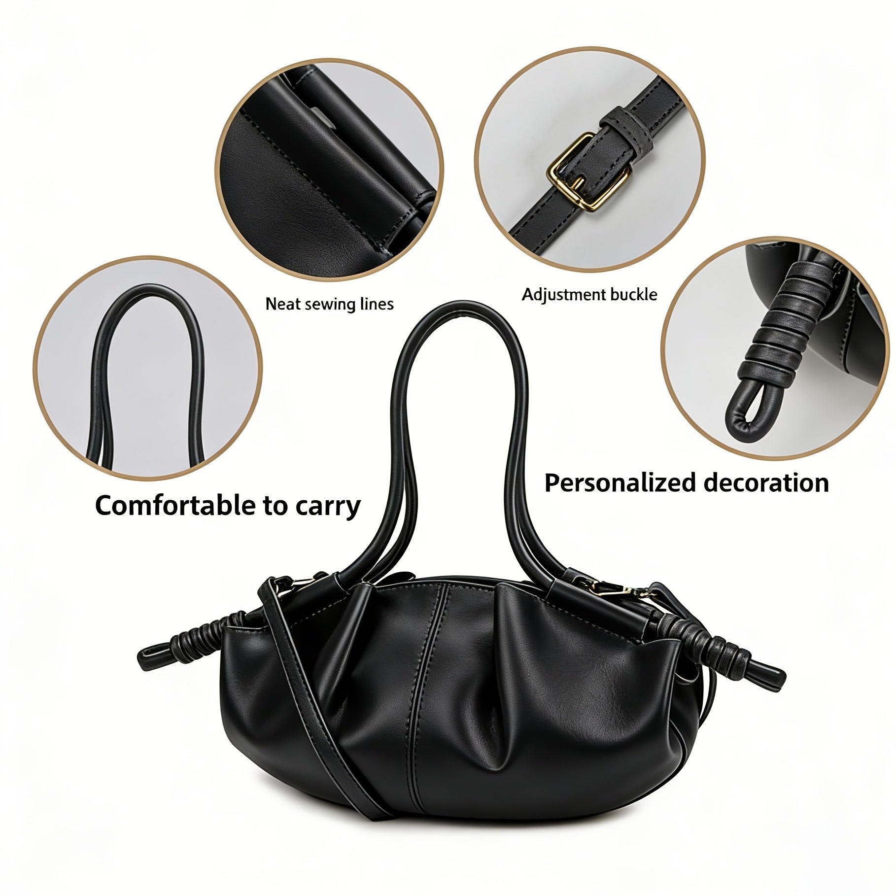 Women' Large Capacity Soft Synthetic Leather Tote Bag with Adjustable\u002FDetachable Crossbody Strap - Vintage Minimalist Cloud Dumpling Shoulder Purse, Zipper Closure Suitable for Commuting,,, Travel, Wine Color &