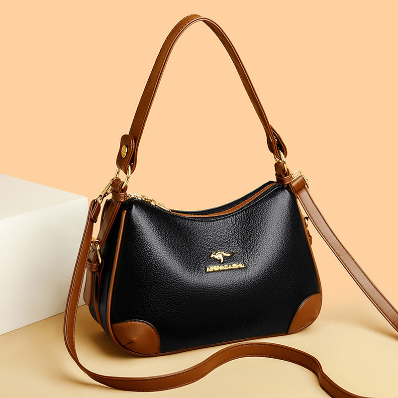 2024 New Women'S Kangaroo Single Shoulder Crossbody Bag, Soft Leather, Multi-Compartment, Easy And Versatile with Large Capacity for Moms